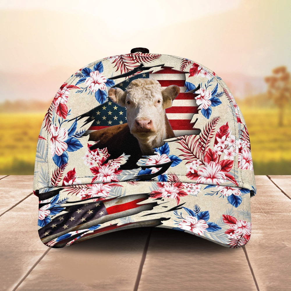 Hereford American Flag Flowers Pattern Cap, Farmer Cap, Vintage Farmer Hat, Mens Farmer Hats, Cap For Farmers