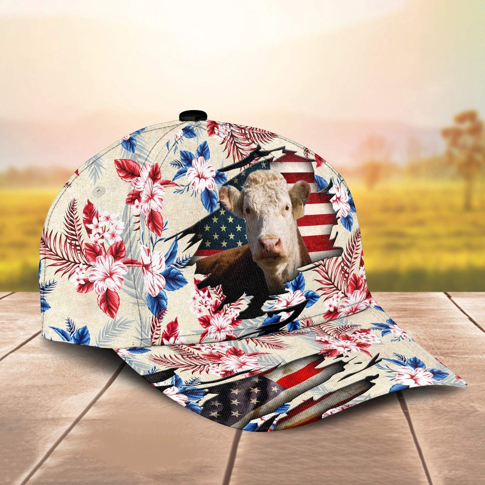 Hereford American Flag Flowers Pattern Cap, Farmer Cap, Vintage Farmer Hat, Mens Farmer Hats, Cap For Farmers