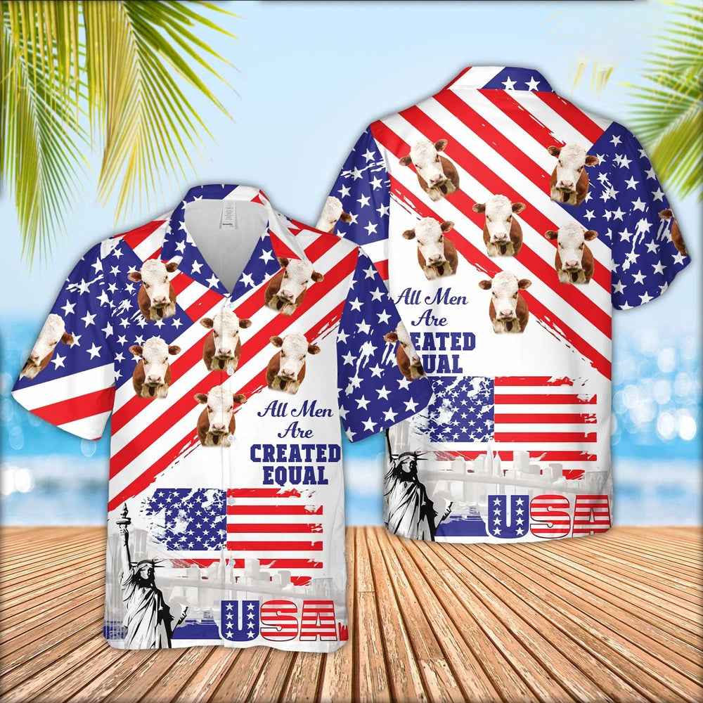 Hereford Are Men Are Created Equal Hawaiian Shirt, Farm Hawaiian Shirt, Farmer Hawaii