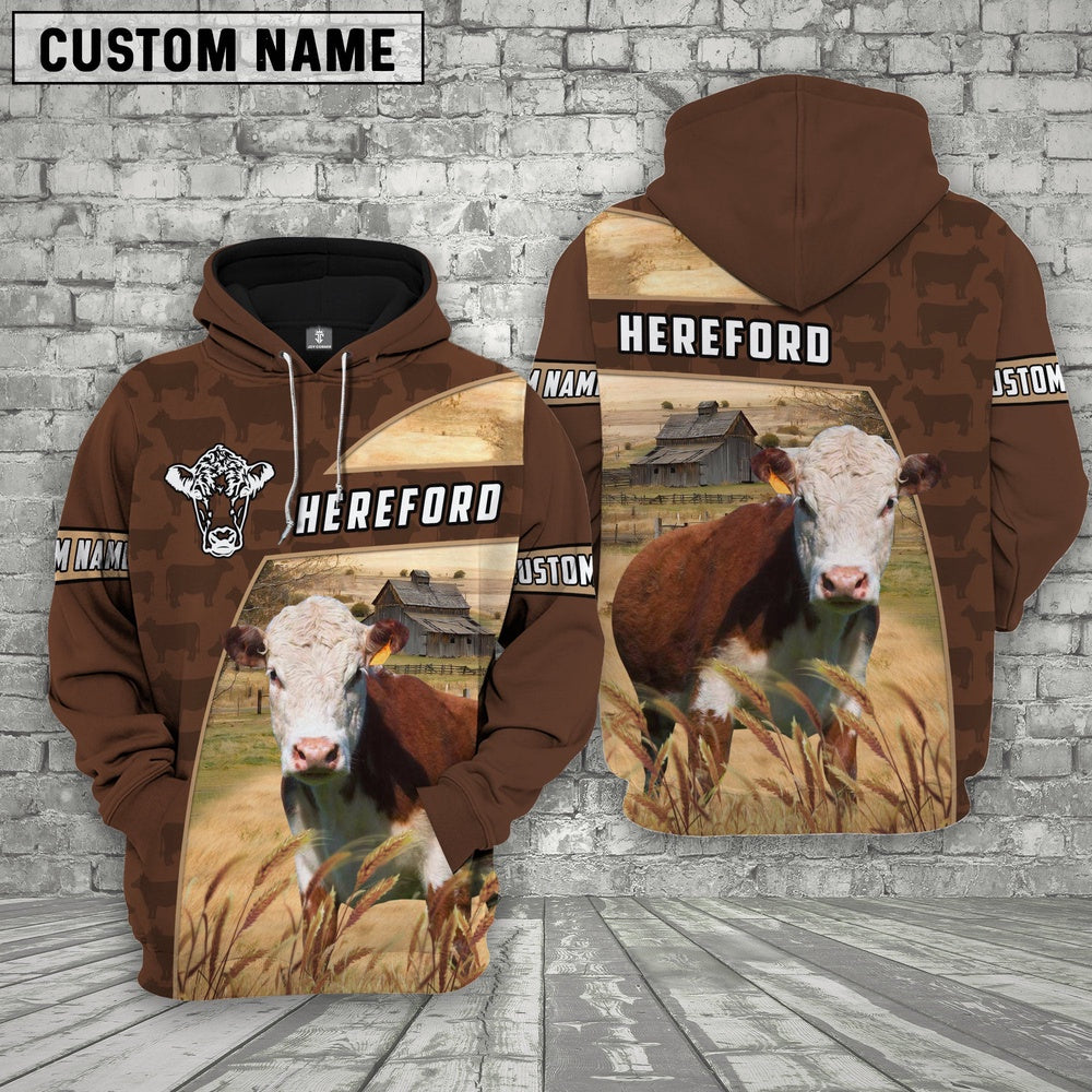 Hereford Brown Farm Personalized 3D Hoodie, Farmer Hoodie, Custom Farm Shirts, Farmer T Shirt
