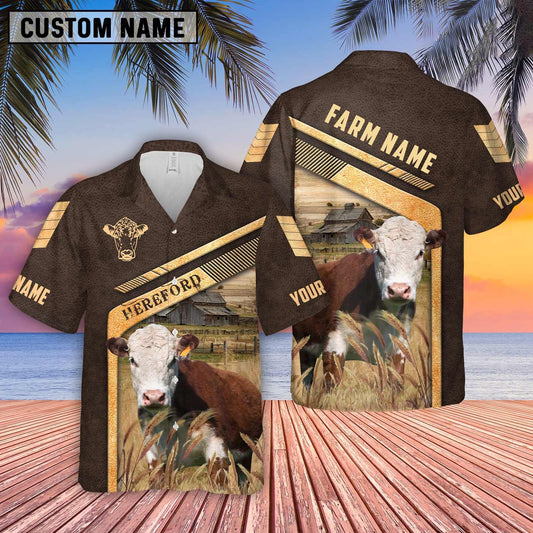Hereford Brown Pattern Customized Name Hawaiian Shirt, Farm Hawaiian Shirt, Farmer Hawaii
