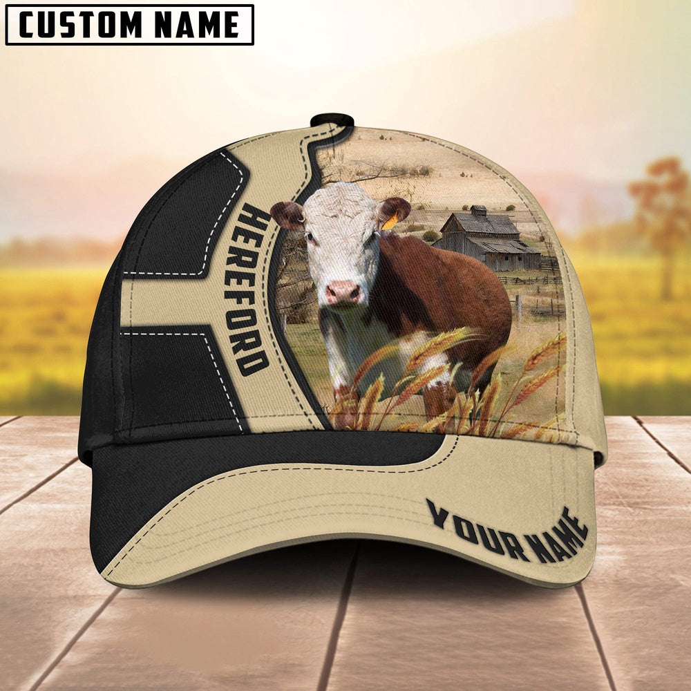 Hereford Cattle Black Khaki Pattern Customized Name Cap, Farmer Cap, Cap For Farmers, Best Farm Hat, Farm Use Hat