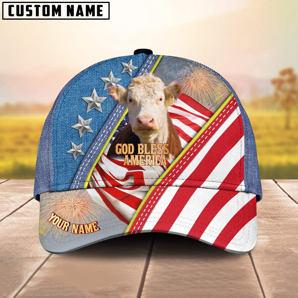 Hereford Cattle Blue Denim Pattern Customized Name Cap, Farmer Cap, Cap For Farmers, Best Farm Hat, Farm Use Hat