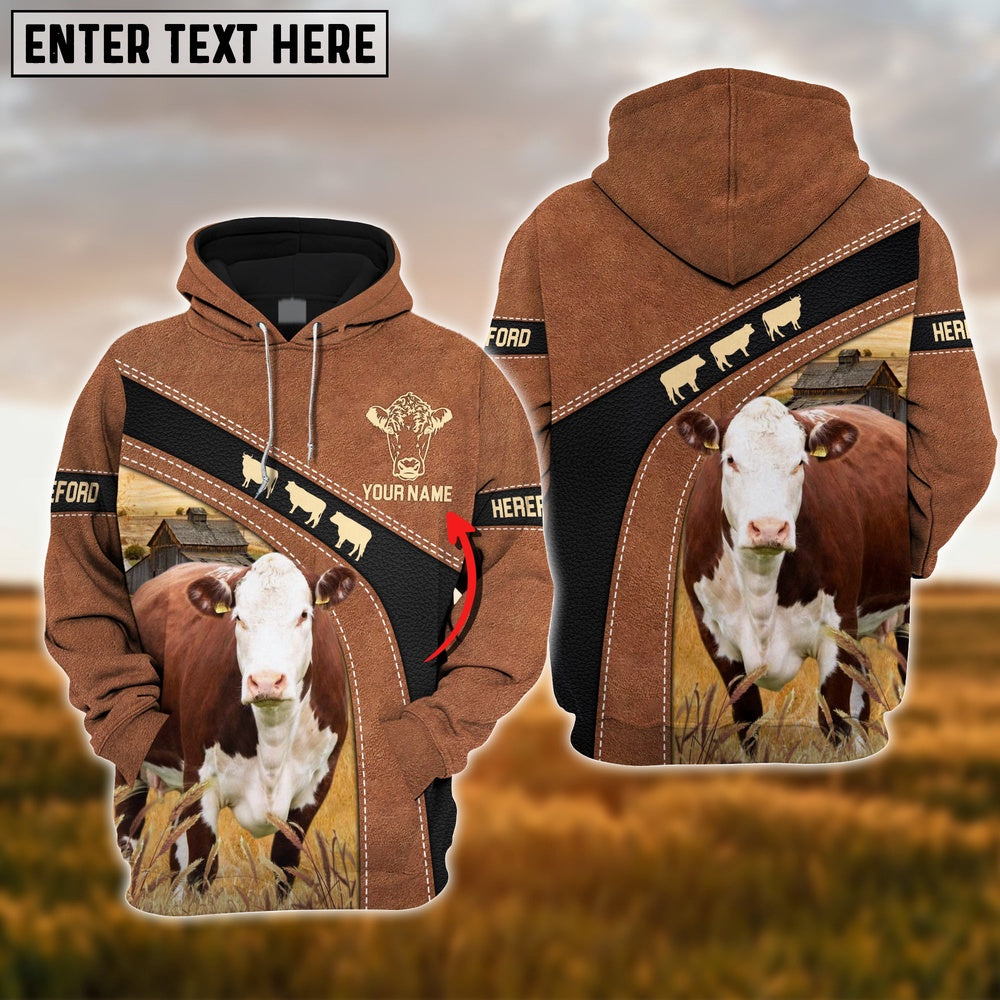 Hereford Cattle Brown Pattern Custom Name Shirts, Farmer Hoodie, Custom Farm Shirts, Farmer T Shirt