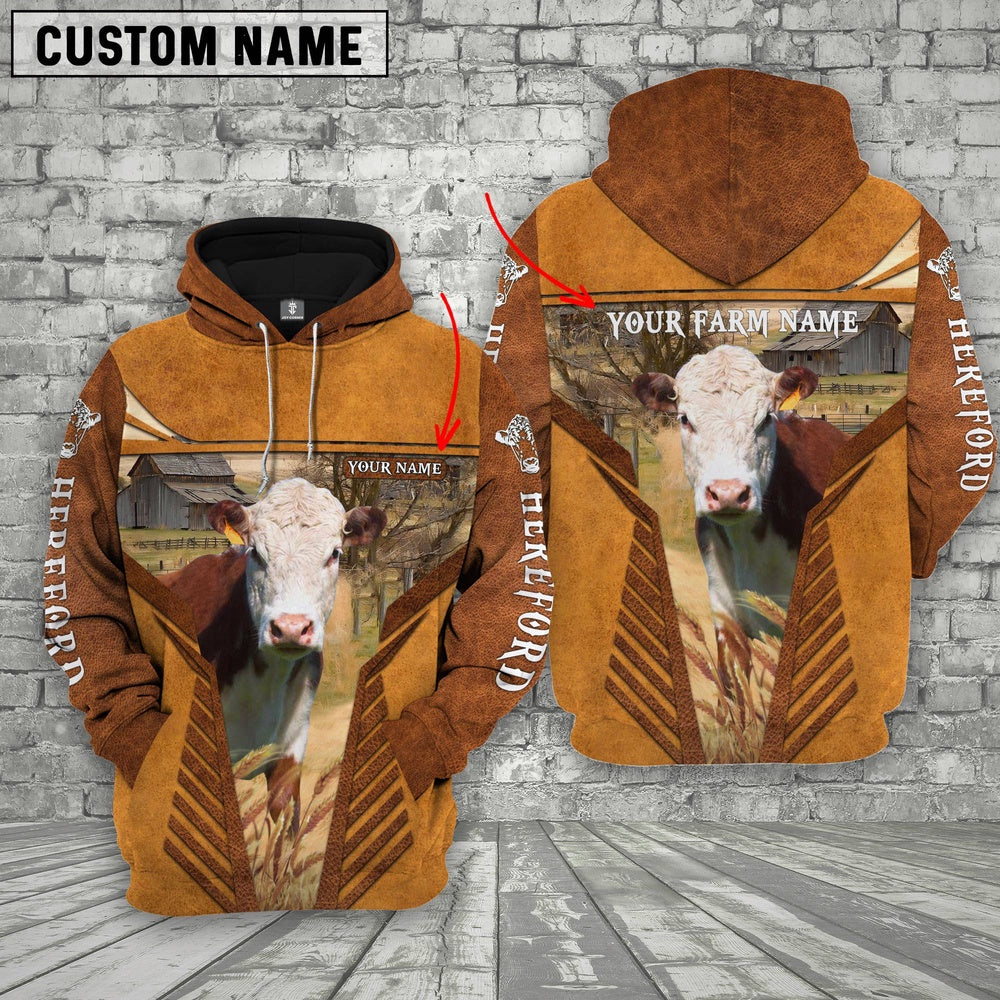 Hereford Cattle Custom Name Printed 3D Retro Hoodie, Farmer Hoodie, Custom Farm Shirts, Farmer T Shirt