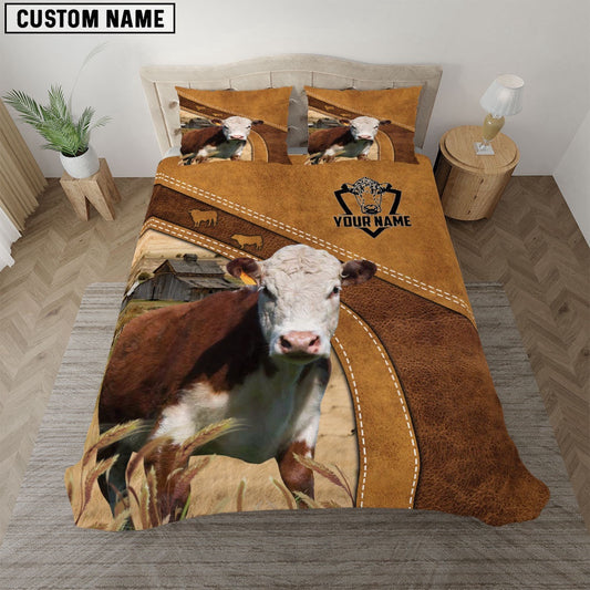 Hereford Cattle Customized Bedding Set, Farm Bedding Set, Farmhouse Bedding Set