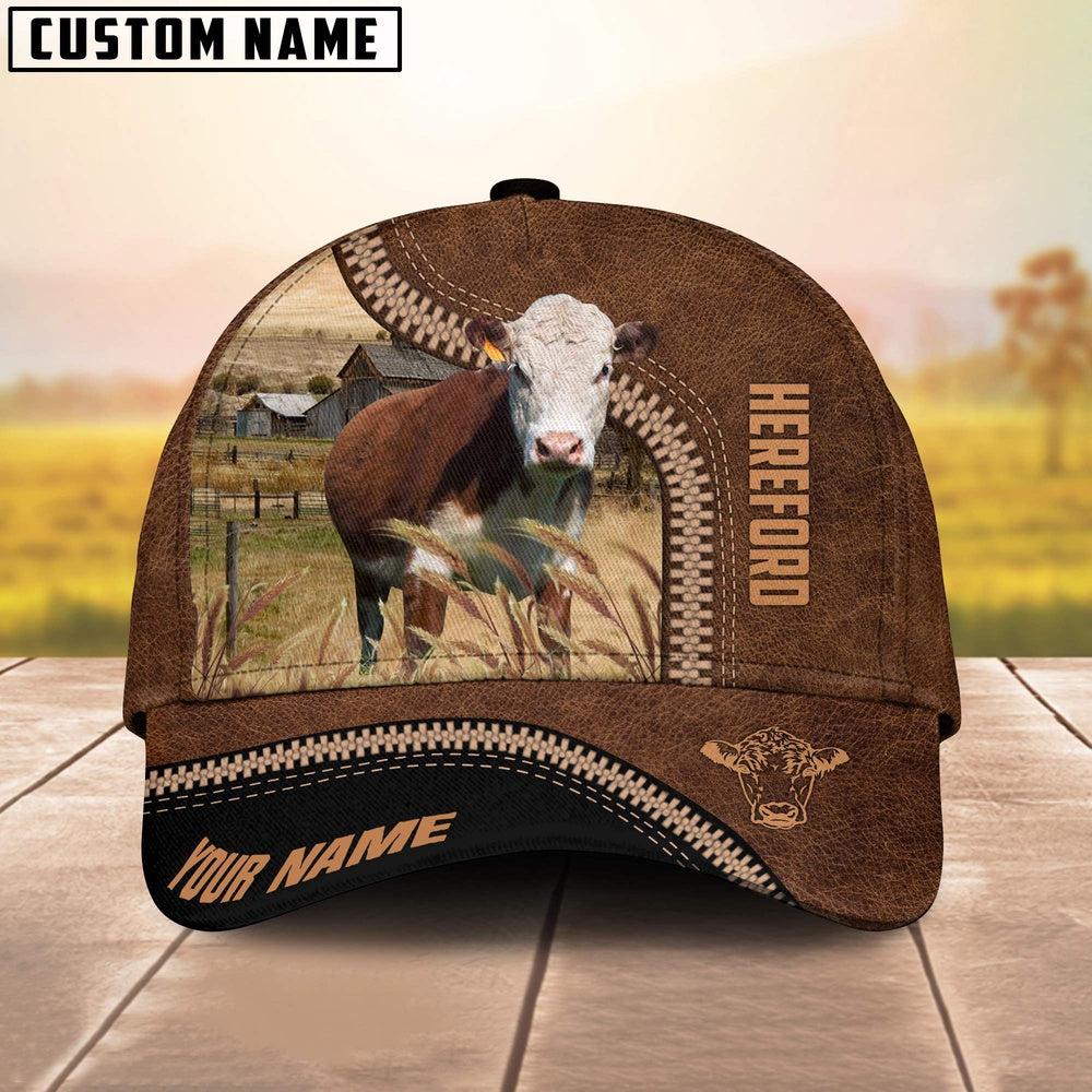 Hereford Cattle Customized Name 3D Printed Cap, Farmer Cap, Cap For Farmers, Best Farm Hat, Farm Use Hat