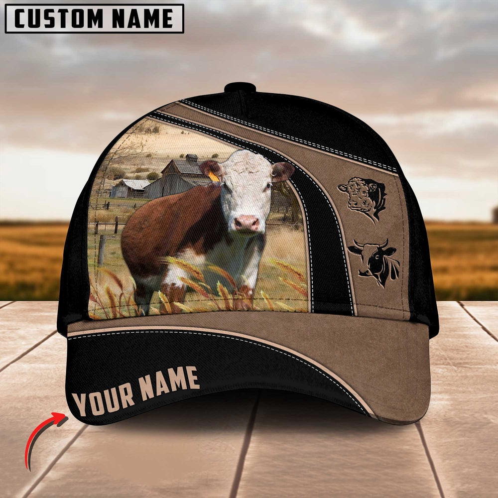 Hereford Cattle Customized Name Black Brown Cap, Farmer Cap, Cap For Farmers, Best Farm Hat, Farm Use Hat
