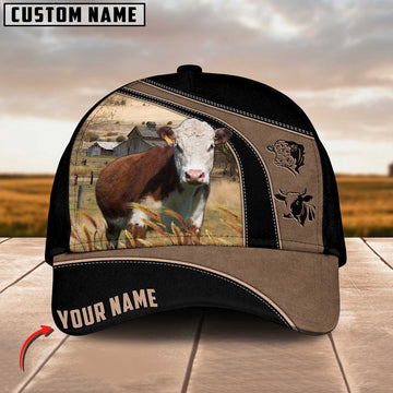 Hereford Cattle Customized Name Black Brown Cap, Farmer Cap, Cap For Farmers, Best Farm Hat, Farm Use Hat