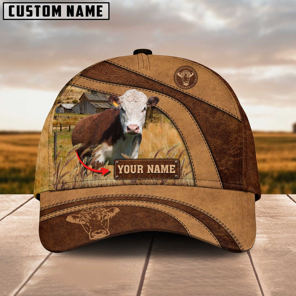Hereford Cattle Customized Name Brown Cap, Farmer Cap, Cap For Farmers, Best Farm Hat, Farm Use Hat