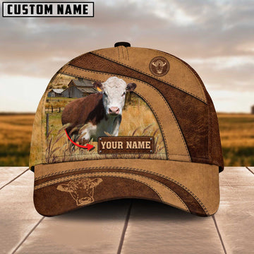 Hereford Cattle Customized Name Brown Cap, Farmer Cap, Cap For Farmers, Best Farm Hat, Farm Use Hat
