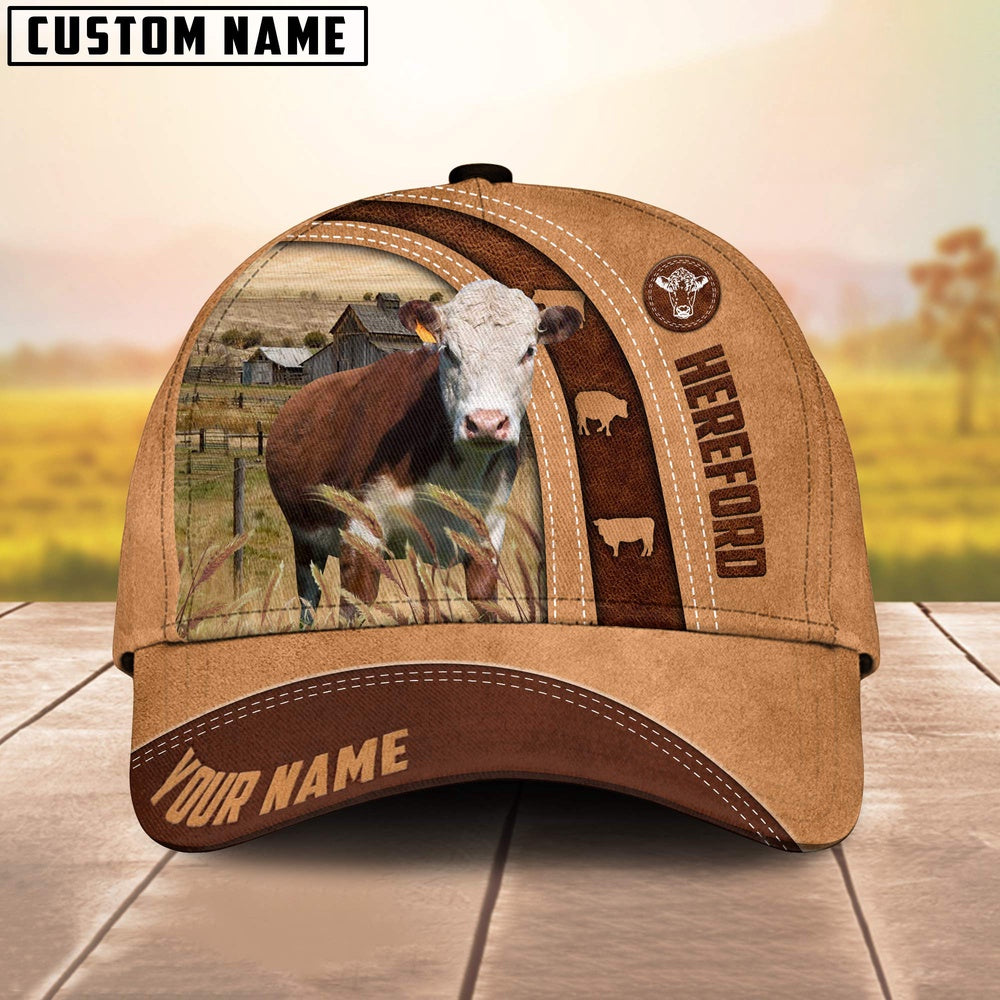 Hereford Cattle Customized Name Farm Cap, Farmer Cap, Cap For Farmers, Best Farm Hat, Farm Use Hat