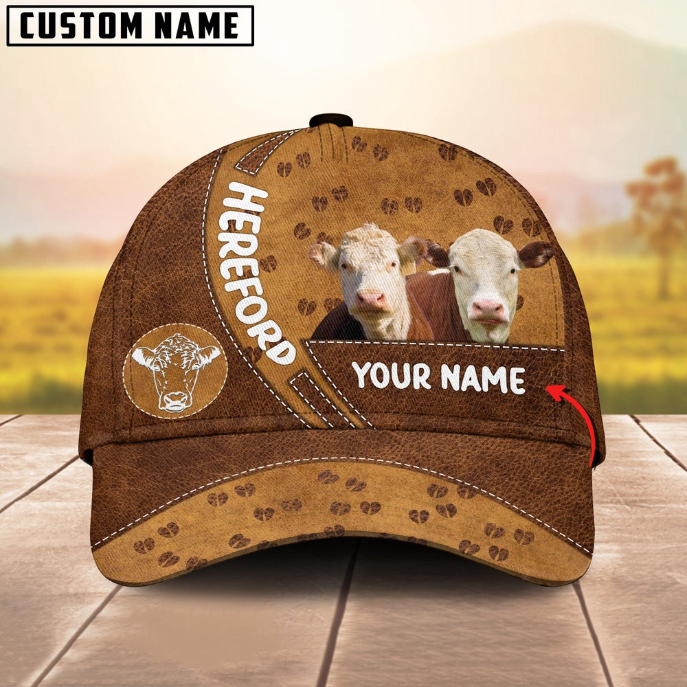 Hereford Cattle Happiness Brown Yellow Customized Name Cap, Farmer Cap, Cap For Farmers, Best Farm Hat, Farm Use Hat