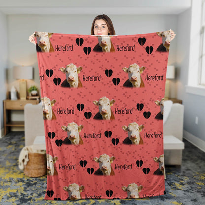 Hereford Cattle Happy Pattern Blanket, Farm Blanket, Farm Animal Blanket