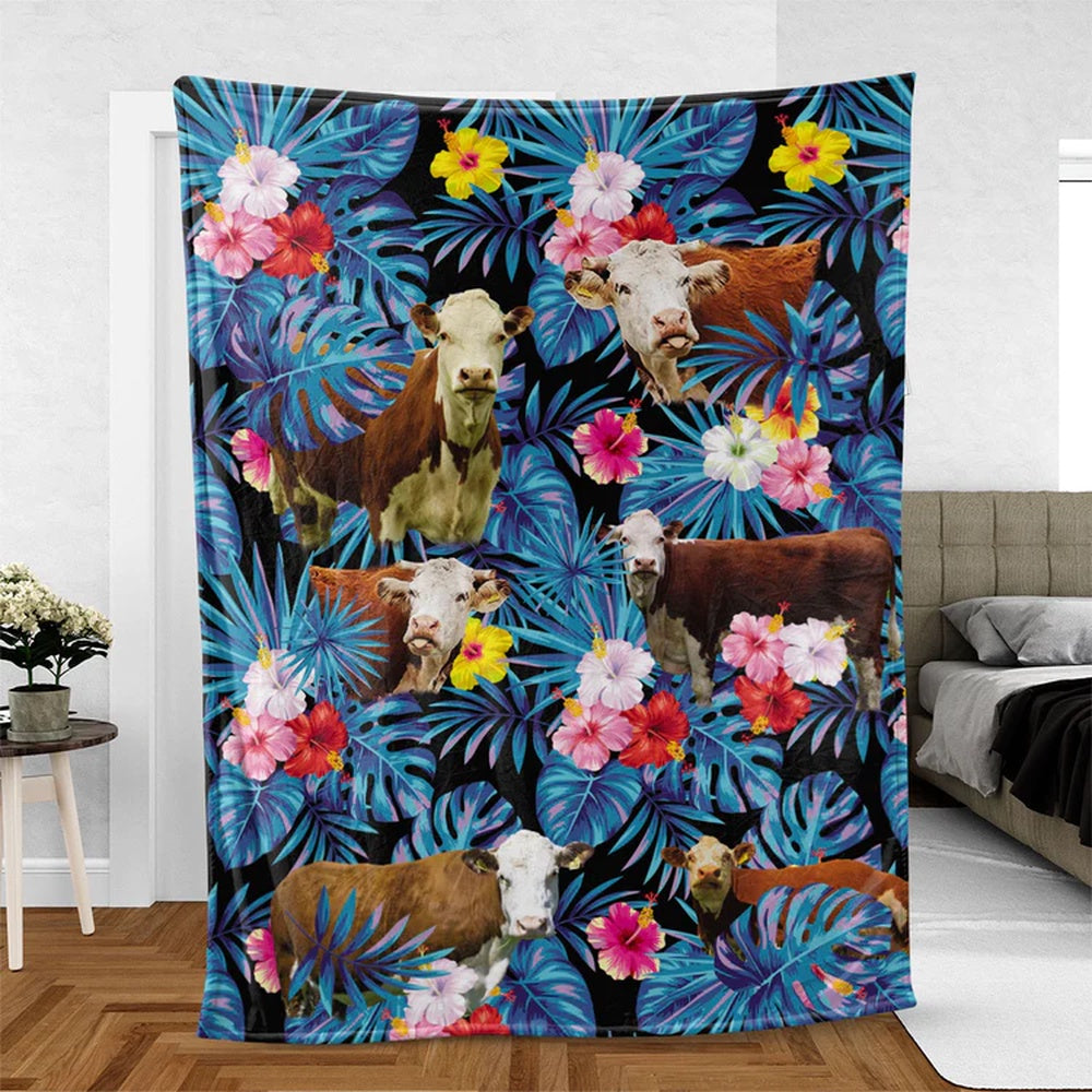 Hereford Cattle Hawaiian Pattern Blanket, Farm Blanket, Farm Animal Blanket