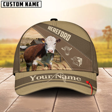 Hereford Cattle Khaki Pattern Customized Name Cap, Farmer Cap, Cap For Farmers, Best Farm Hat, Farm Use Hat