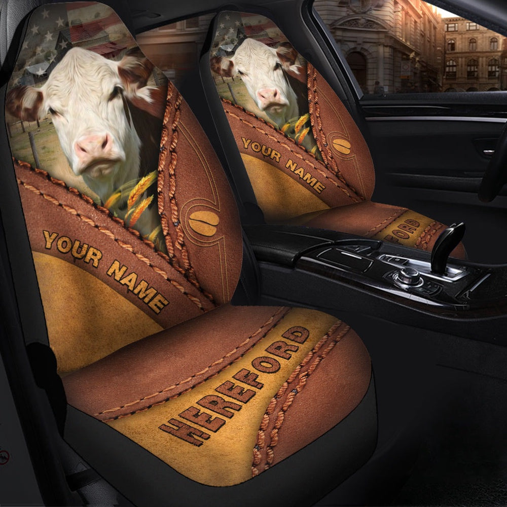 Hereford Cattle Leather Pattern Customized Name Car Seat Cover, Car Seat Cover, Farm Car Seat Cover, Pet Seat Covers