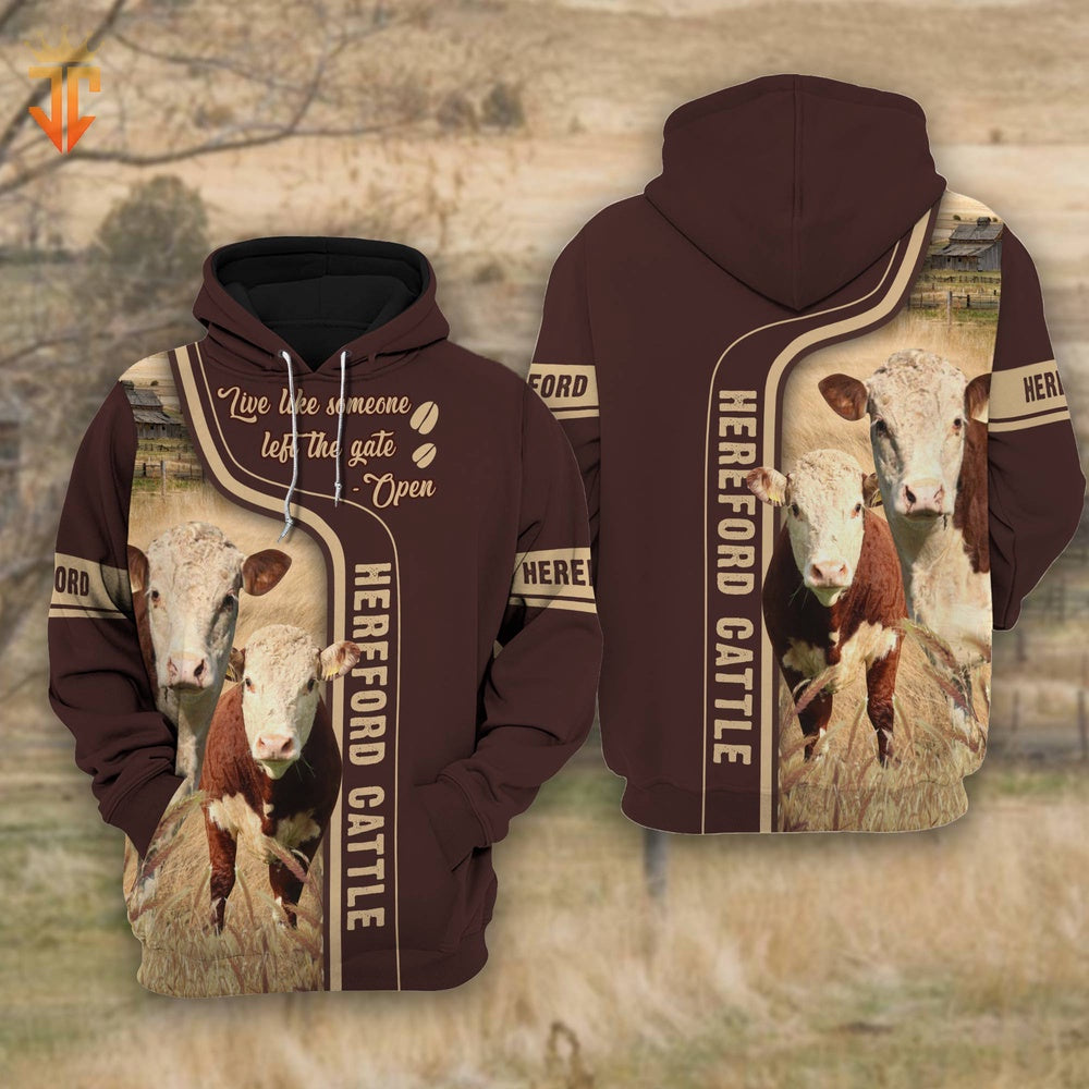 Hereford Cattle Live Like Someone left the gate open Shirts, Farmer Hoodie, Farm Themed Shirts, Farm Tee Shirts