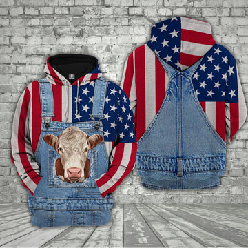 Hereford Cattle US Flag Farm Personalized 3D Hoodie, Farmer Hoodie, Custom Farm Shirts, Farmer T Shirt
