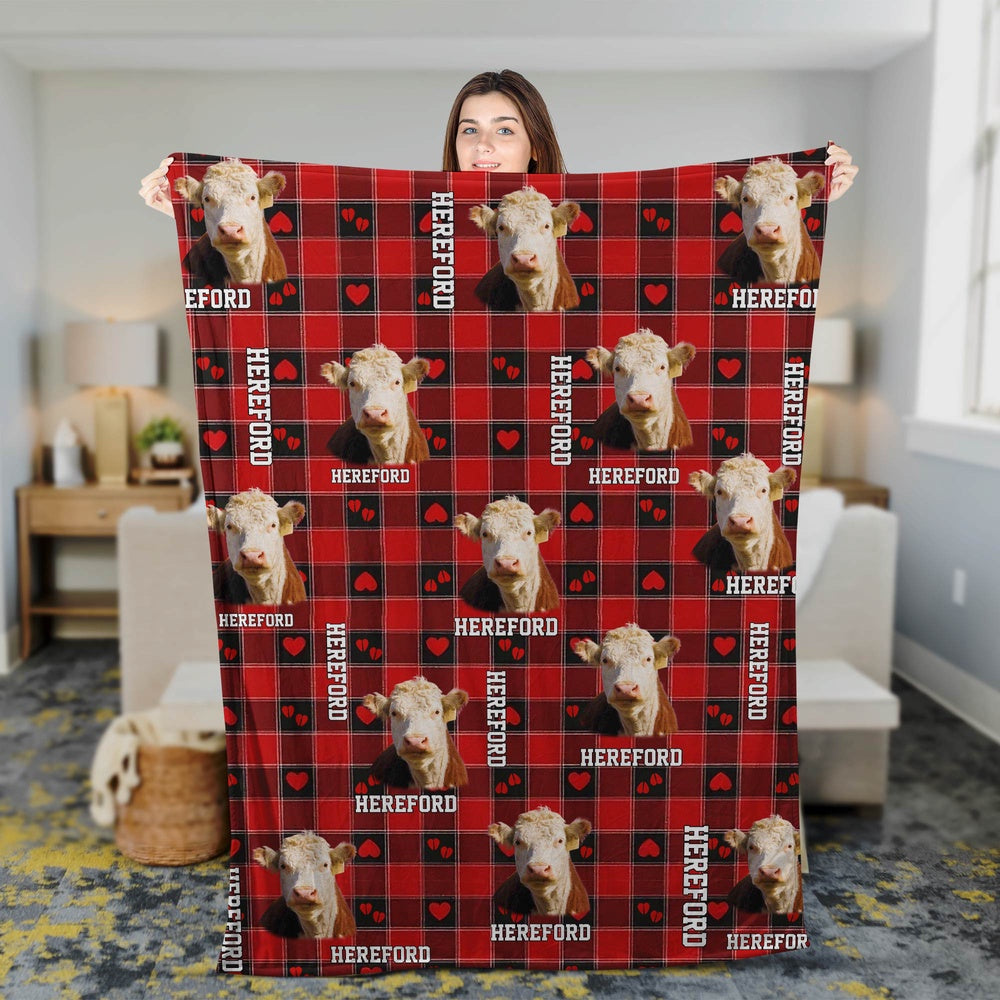 Hereford Cow Pattern Hoodie Blanket, Farm Blanket, Farm Animal Blanket