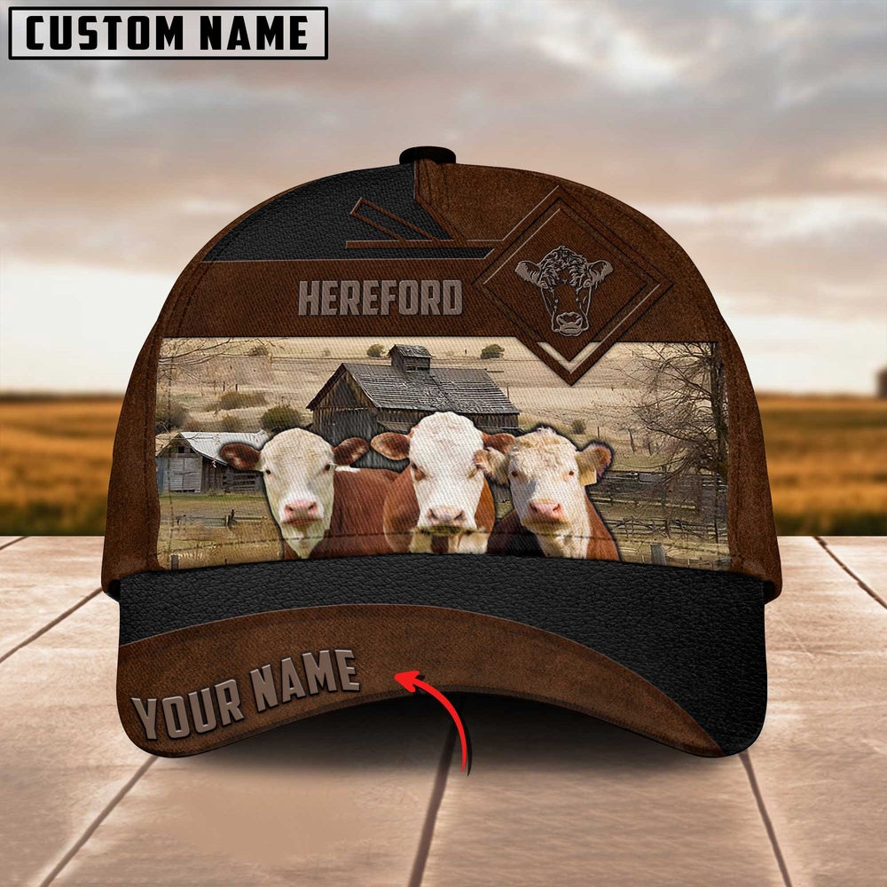 Hereford Custom Name Brown Leather Pattern Cap, Farmer Cap, Cap For Farmers, Best Farm Hat, Farm Use Hat