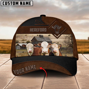 Hereford Custom Name Brown Leather Pattern Cap, Farmer Cap, Cap For Farmers, Best Farm Hat, Farm Use Hat