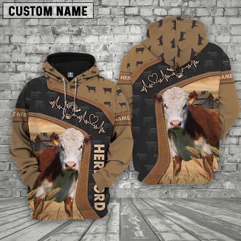 Hereford Custom Name Heart Beat Hoodie, Farmer Hoodie, Custom Farm Shirts, Farmer T Shirt