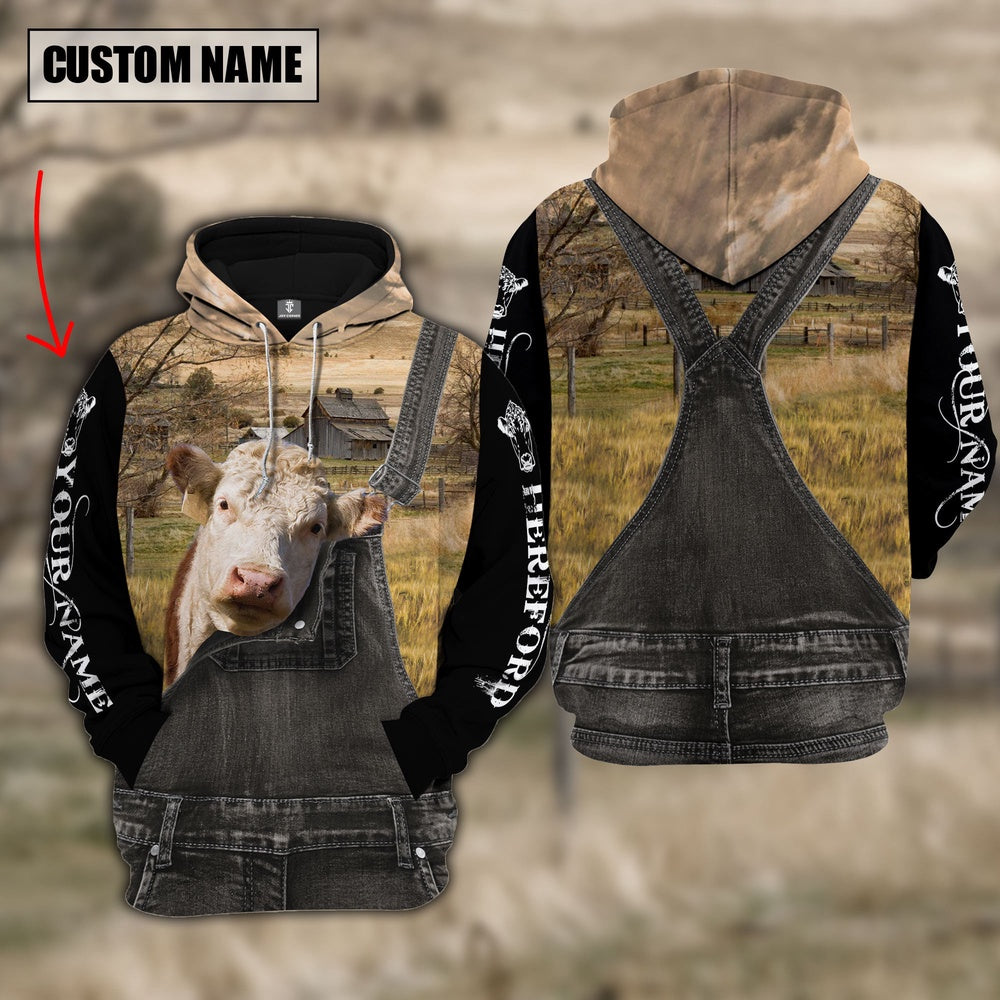Hereford Custom Name Overalls Hoodie, Farmer Hoodie, Custom Farm Shirts, Farmer T Shirt