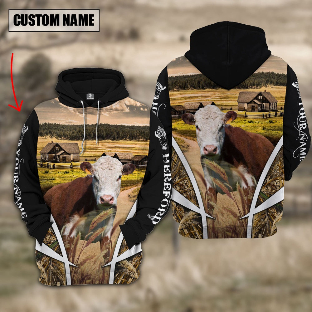 Hereford Custom Name Wheat Farm Hoodie, Farmer Hoodie, Custom Farm Shirts, Farmer T Shirt