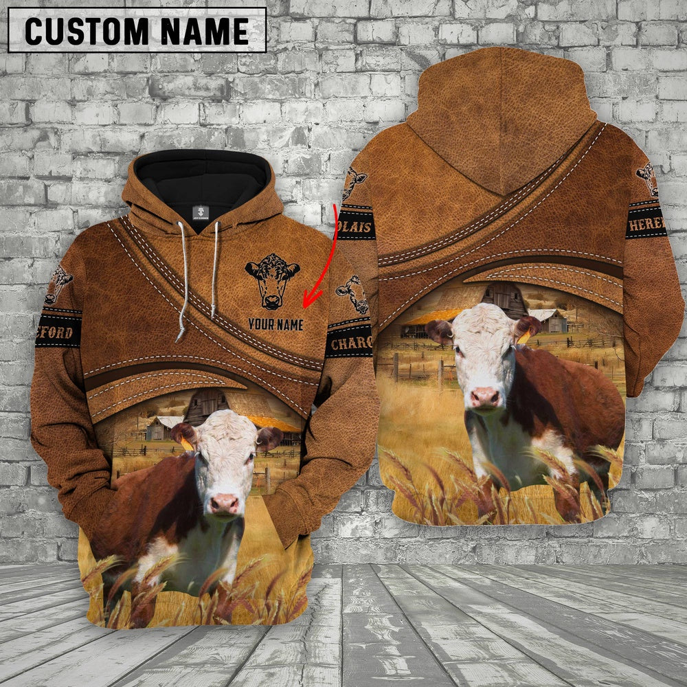 Hereford Customized Name Brown Race Hoodie, Farmer Hoodie, Custom Farm Shirts, Farmer T Shirt