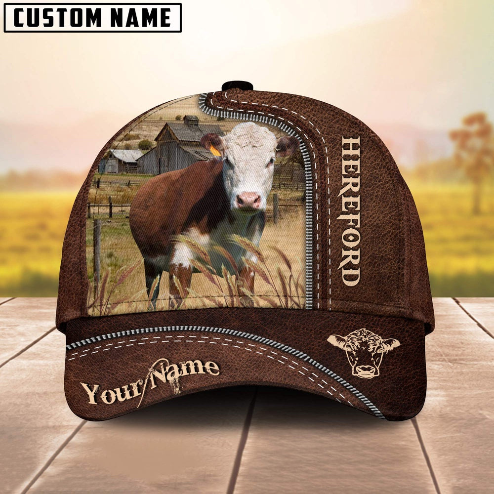Hereford Customized Name Leather Pattern Cap, Farmer Cap, Cap For Farmers, Best Farm Hat, Farm Use Hat