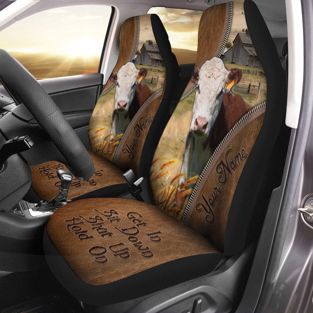 Hereford Customized Name Leather Pattern Car Seat Cover, Car Seat Cover, Farm Car Seat Cover, Pet Seat Covers