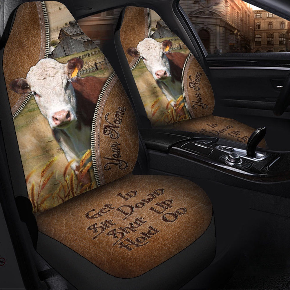 Hereford Customized Name Leather Pattern Car Seat Cover, Car Seat Cover, Farm Car Seat Cover, Pet Seat Covers