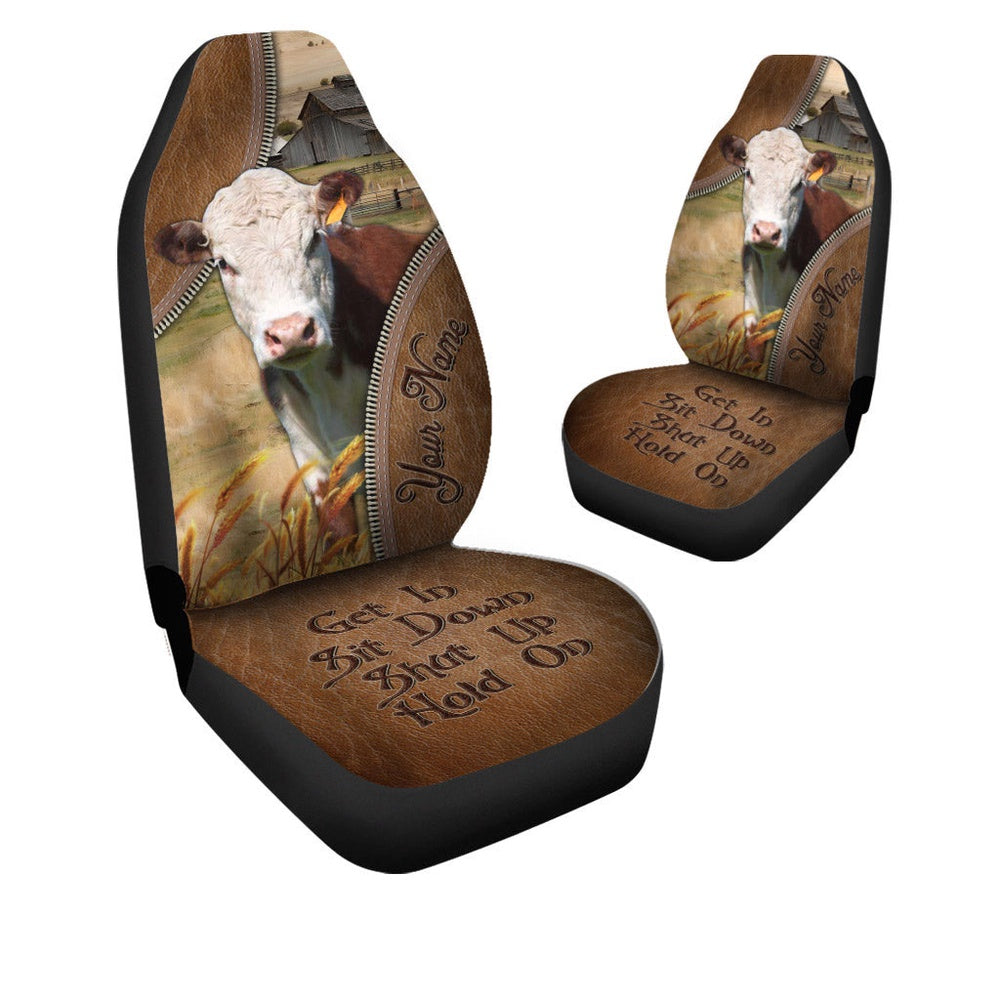 Hereford Customized Name Leather Pattern Car Seat Cover, Car Seat Cover, Farm Car Seat Cover, Pet Seat Covers