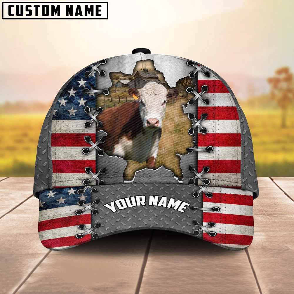 Hereford Customized Name US Flag Cap, Farmer Cap, Cap For Farmers, Best Farm Hat, Farm Use Hat