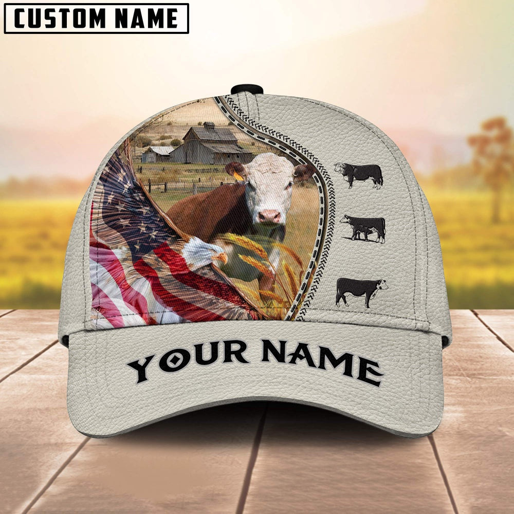 Hereford Eagle US Flag Leather Pattern Customized 3D Cap, Farmer Cap, Cap For Farmers, Best Farm Hat, Farm Use Hat