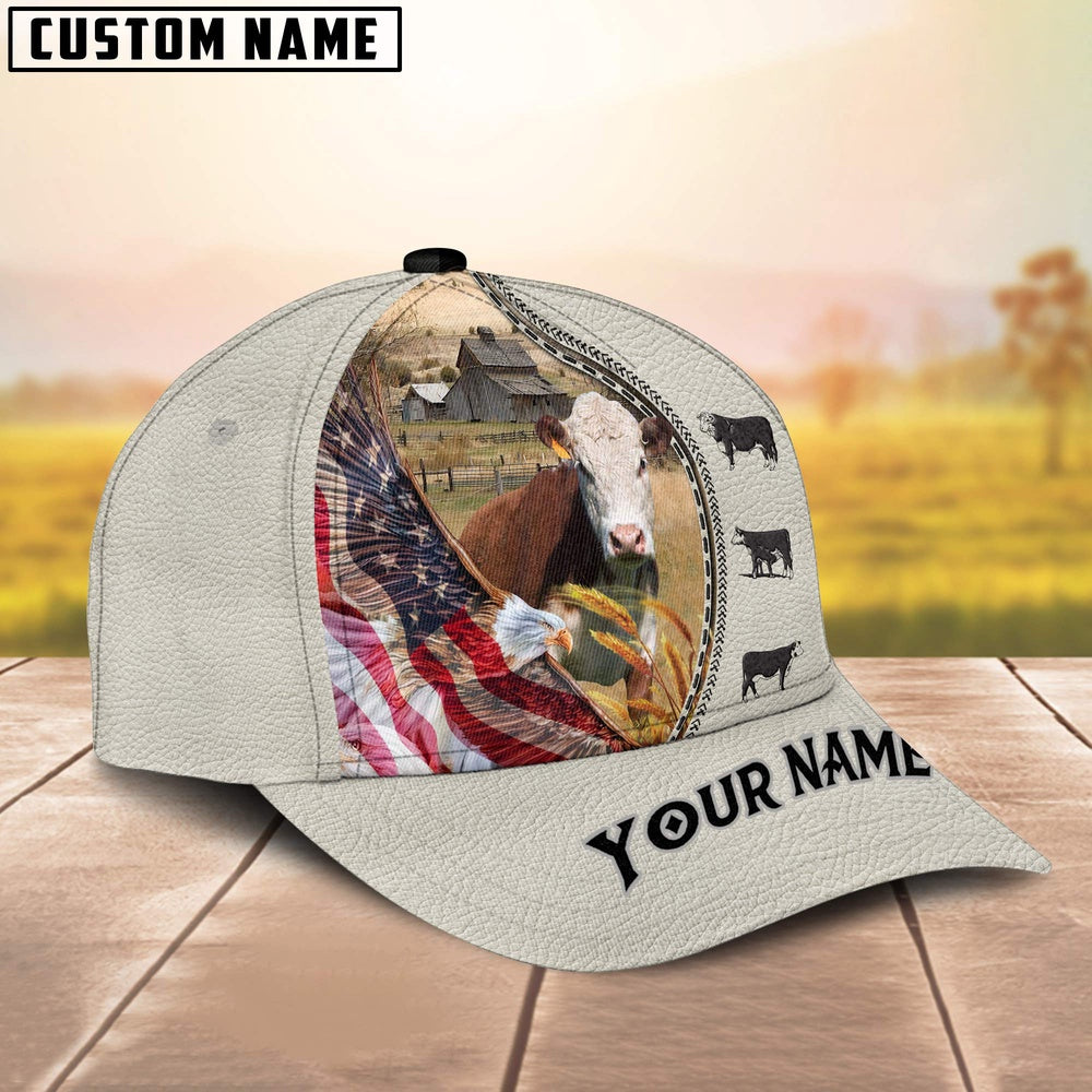 Hereford Eagle US Flag Leather Pattern Customized 3D Cap, Farmer Cap, Cap For Farmers, Best Farm Hat, Farm Use Hat