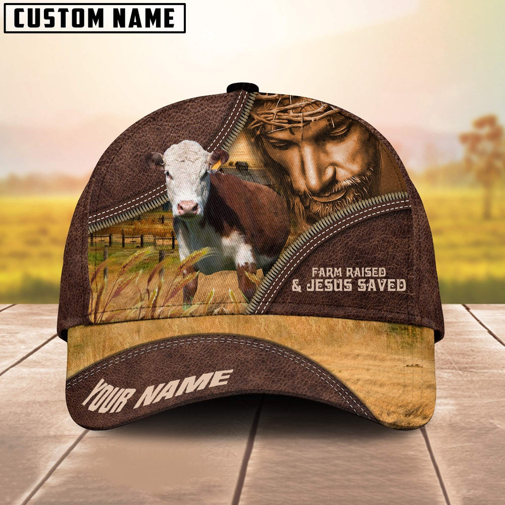Hereford Farm & Jesus Customized Name Cap, Farmer Cap, Cap For Farmers, Best Farm Hat, Farm Use Hat