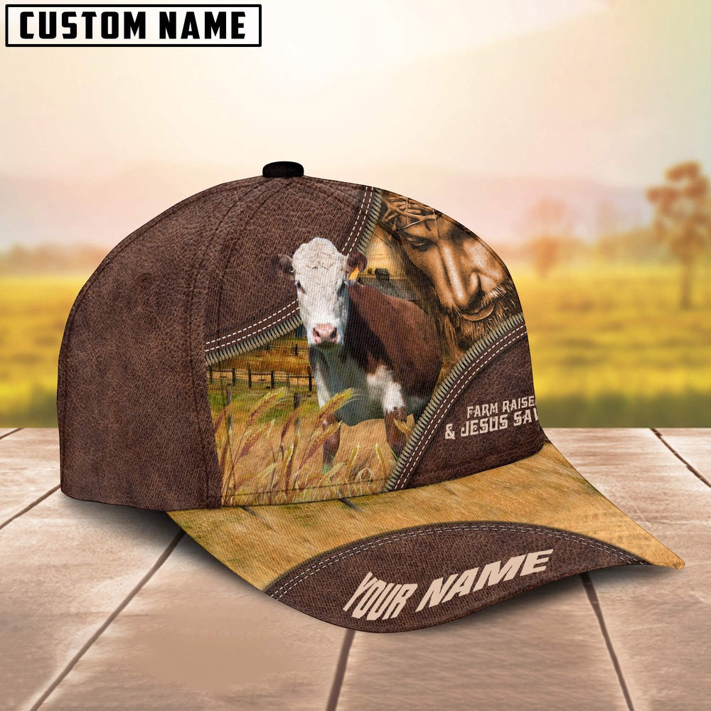 Hereford Farm & Jesus Customized Name Cap, Farmer Cap, Cap For Farmers, Best Farm Hat, Farm Use Hat
