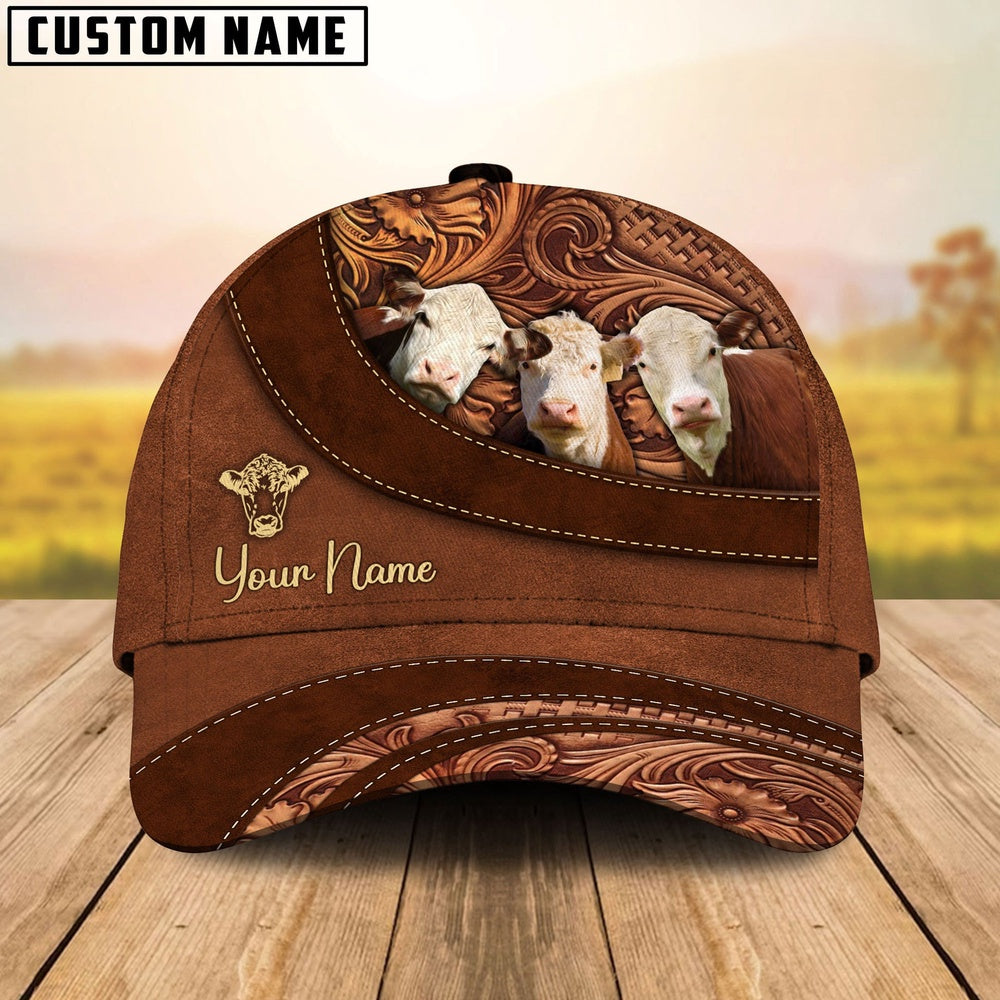 Hereford Farm Life Beauty Leather Pattern Customized 3D Cap, Farmer Cap, Cap For Farmers, Best Farm Hat, Farm Use Hat