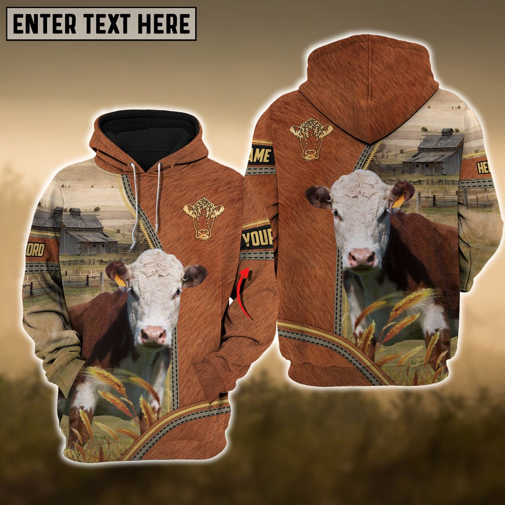 Hereford Fur And Zipper Pattern Personalized 3D Hoodie, Farmer Hoodie, Custom Farm Shirts, Farmer T Shirt
