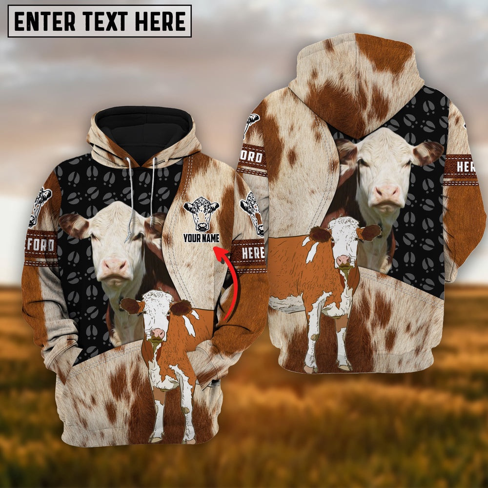 Hereford Fur on Farm Customized Name 3D Hoodie, Farmer Hoodie, Custom Farm Shirts, Farmer T Shirt