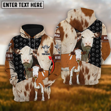 Hereford Fur on Farm Customized Name 3D Hoodie, Farmer Hoodie, Custom Farm Shirts, Farmer T Shirt