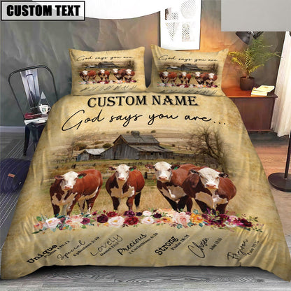 Hereford God Says You Are Custom Name Bedding Set, Farm Bedding Set, Farmhouse Bedding Set