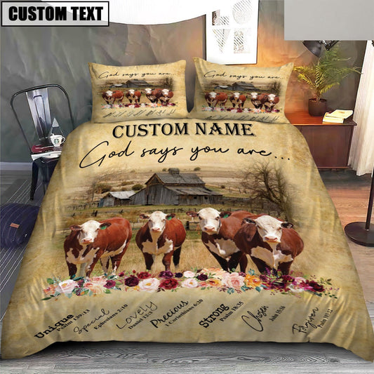 Hereford God Says You Are Custom Name Bedding Set, Farm Bedding Set, Farmhouse Bedding Set