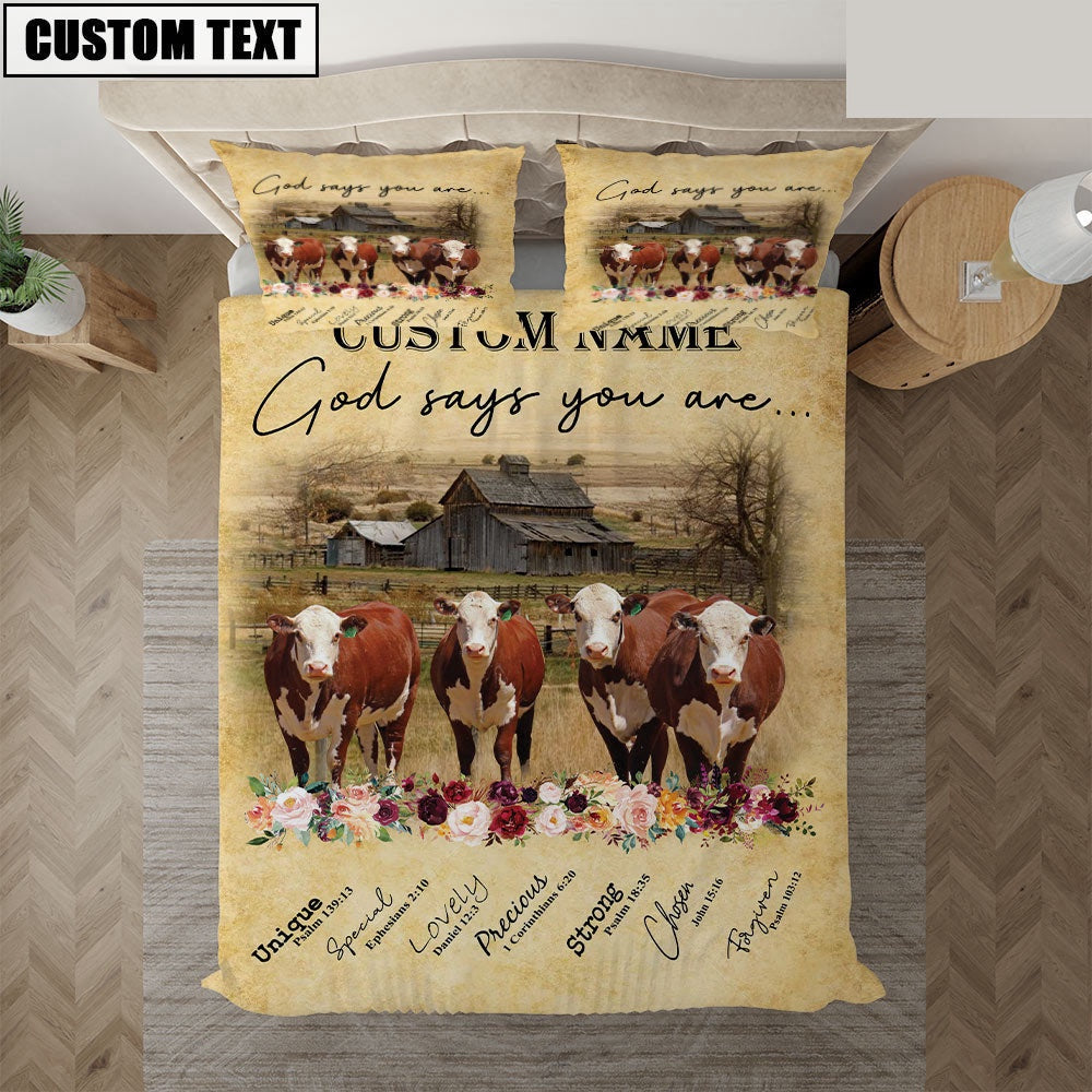 Hereford God Says You Are Custom Name Bedding Set, Farm Bedding Set, Farmhouse Bedding Set
