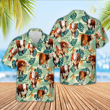 Hereford Green Pattern Hawaiian Shirt, Farm Hawaiian Shirt, Farmer Hawaii