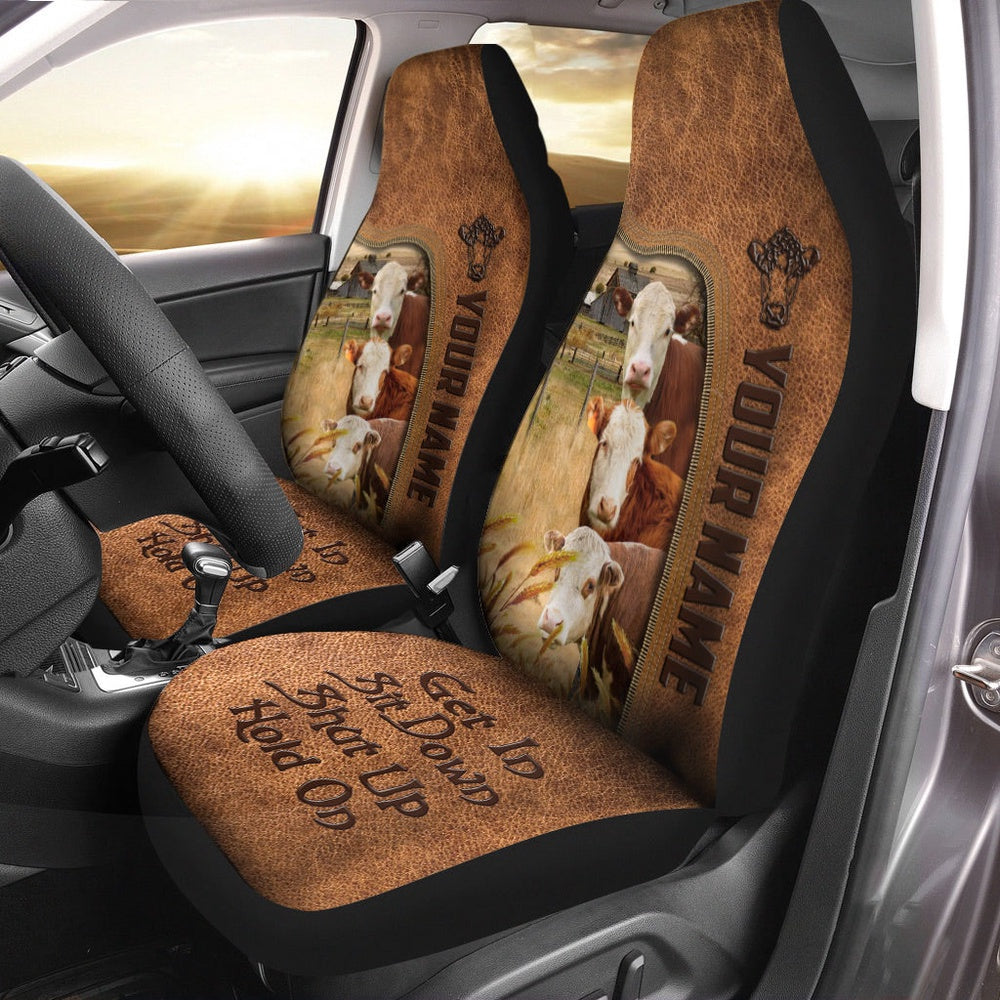 Hereford Happiness Personalized Name Leather Pattern Car Seat Cover, Car Seat Cover, Farm Car Seat Cover, Pet Seat Covers