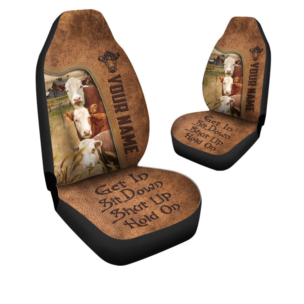 Hereford Happiness Personalized Name Leather Pattern Car Seat Cover, Car Seat Cover, Farm Car Seat Cover, Pet Seat Covers