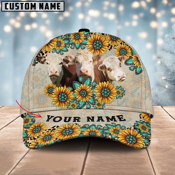 Hereford Happiness Sun Flowers Pattern Customized 3D Cap, Farmer Cap, Cap For Farmers, Best Farm Hat, Farm Use Hat